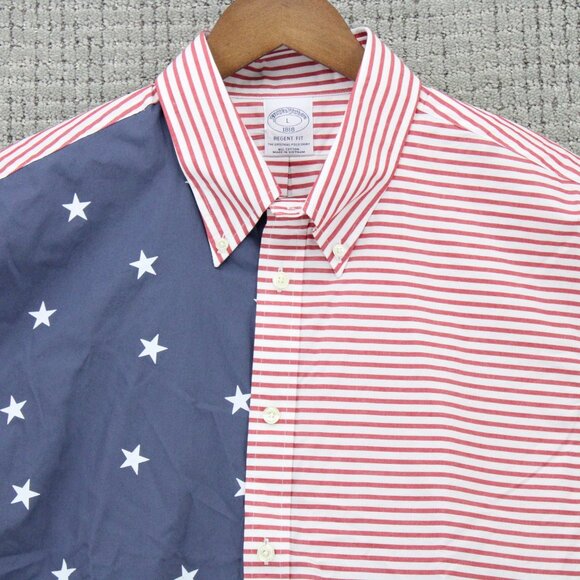 Brook Brothers Shirt Men Large Multicolor Short Sleeve American Flag Collared NW - Picture 6 of 9